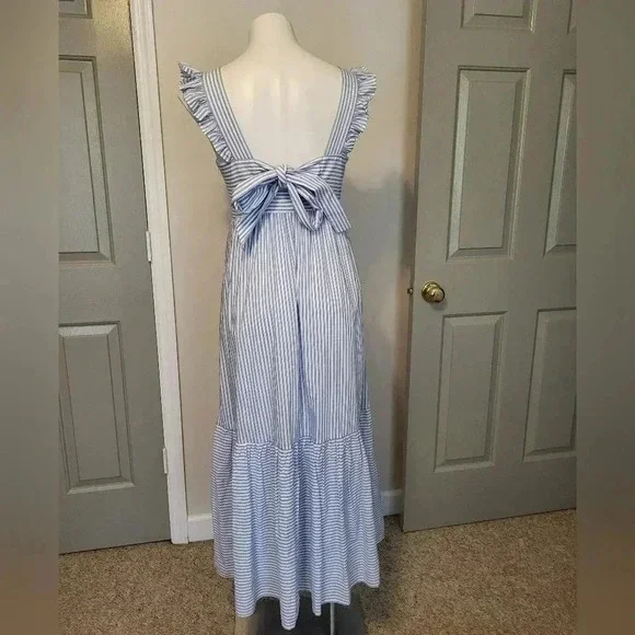 Gal Meets Glam Jasmine Southern Chic Striped Ruffle Tiered Hem Midi Dress(2) - Picture 6 of 12